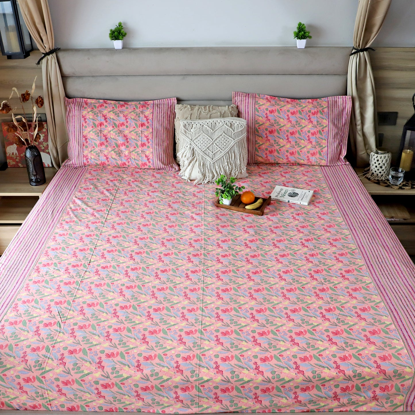 ARUSHII Double bedsheet in cotton – Pastel pink- bedsheet