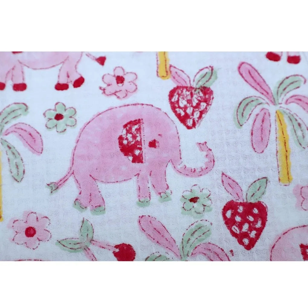 Cotton Unisex Bathrobe for Kids -Pink Elephant – Handblocked by artisans