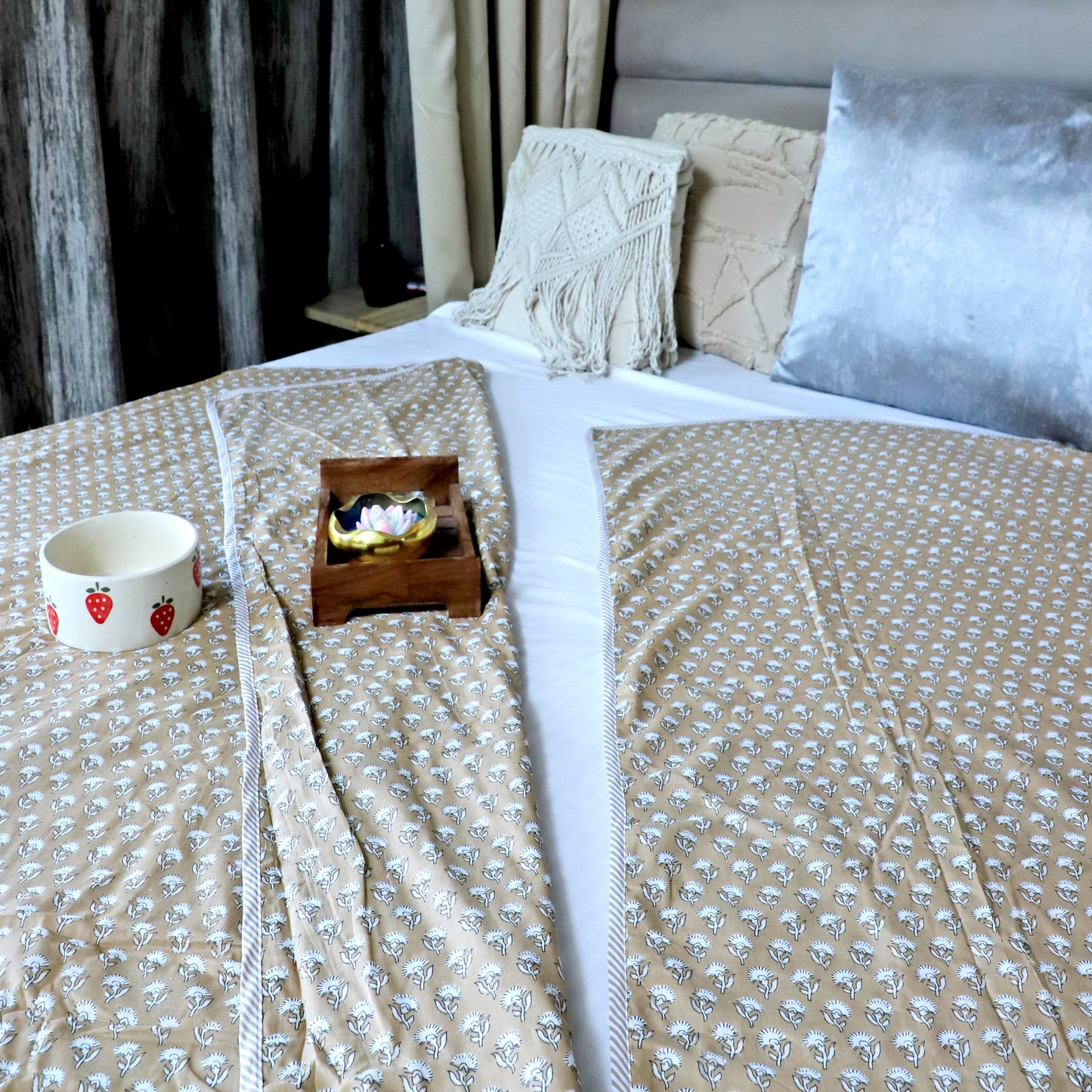 ARUSHII Solid Single Bed dohar- Happy Beige