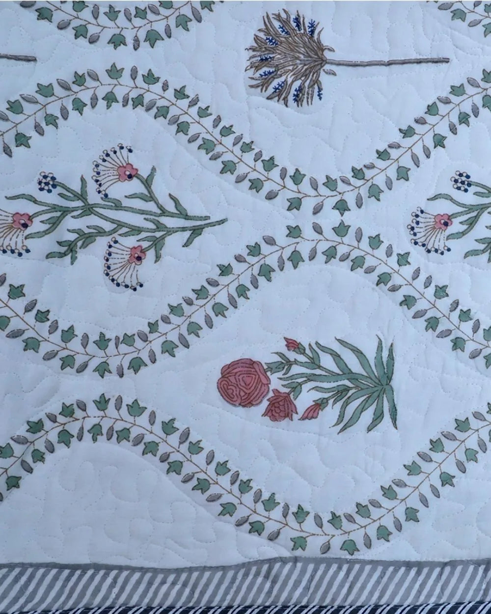 ARUSHII Premium quilted reversible bedcover in fine mulmul cotton – Baori- Handblocked by artisans
