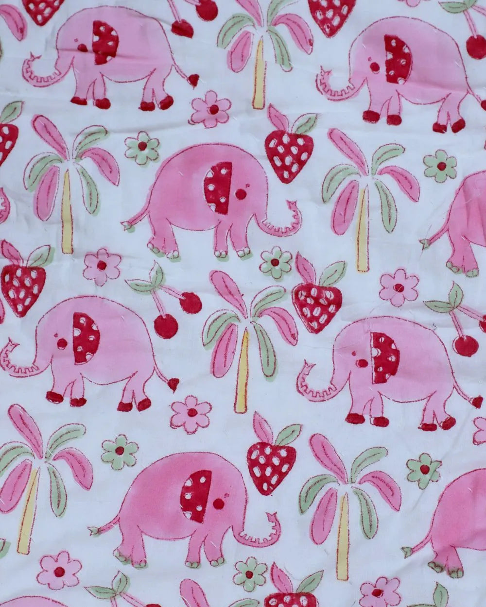 ARUSHII Cotton Reversible Kids Razai/ Quilt – Pink Elephant – Handblocked by artisans