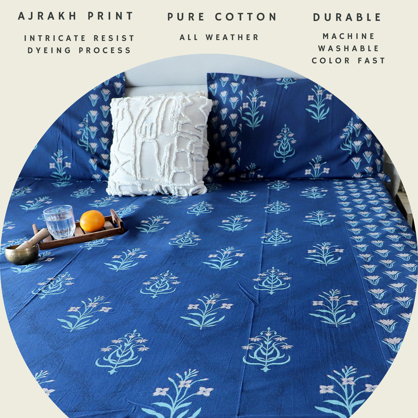ARUSHII Double bedsheet in cotton – Indigo Chandelier- bedsheet