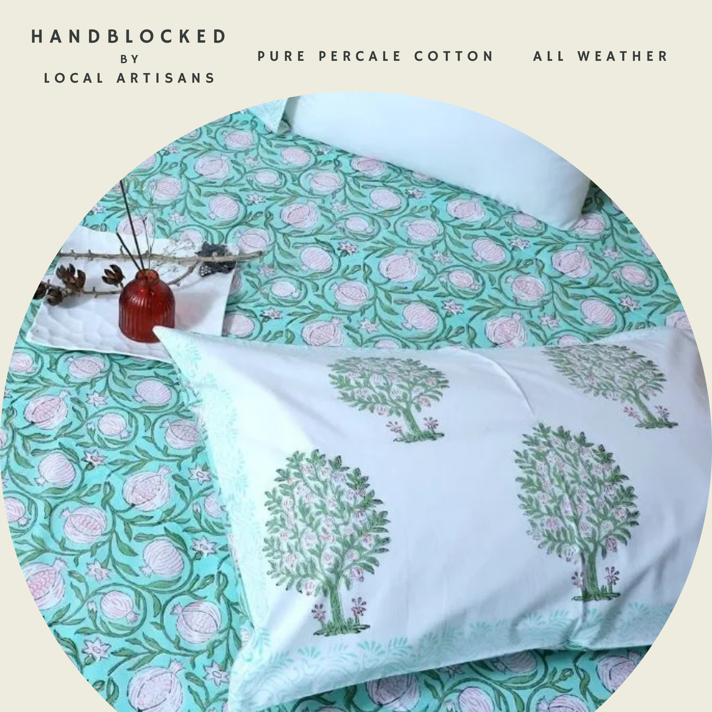 ARUSHII Double bedsheet in Percale cotton – florescence – Handblocked by artisans
