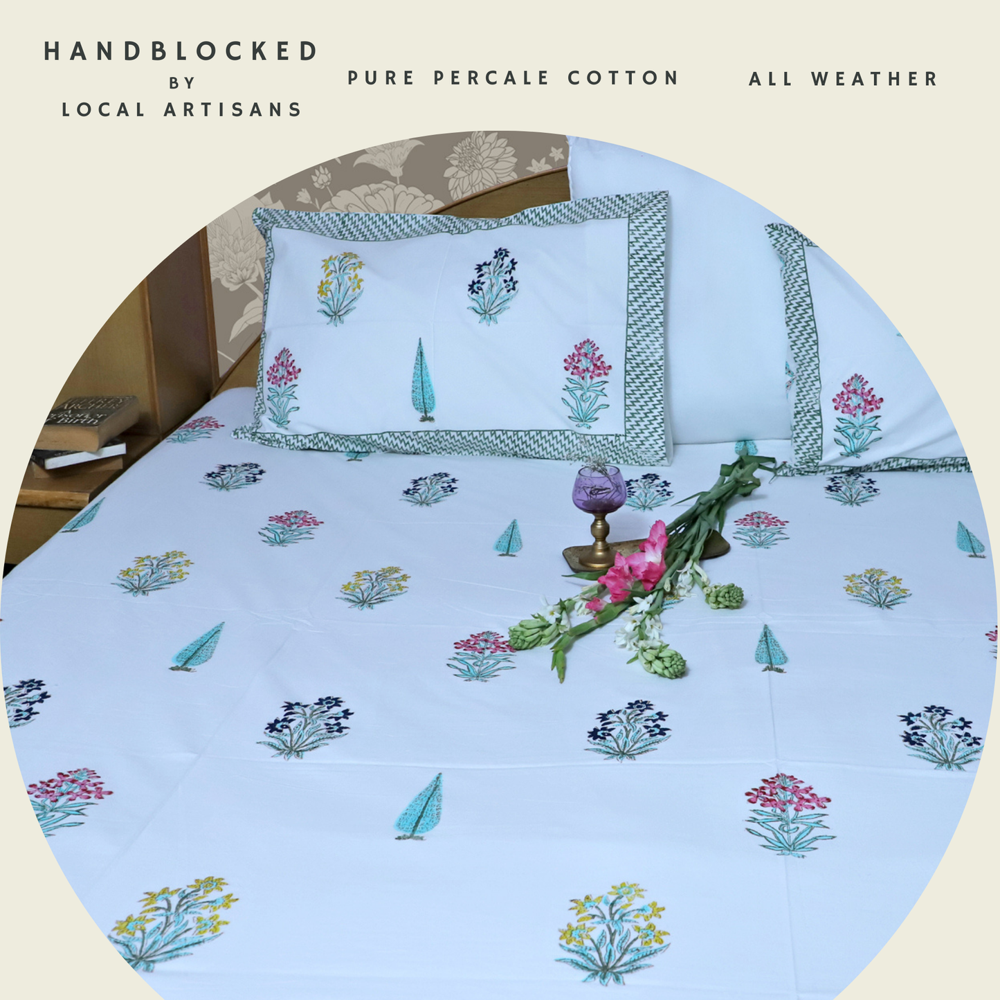 ARUSHII Double bedsheet in percale cotton – Heritage- Handblocked by artisans