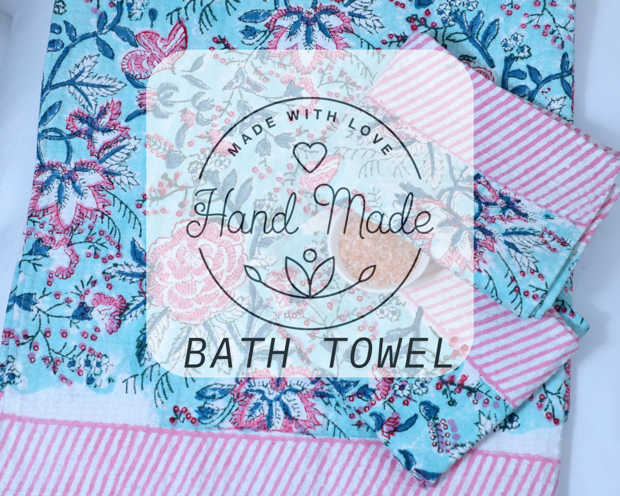 ARUSHII cotton Hand and bath towel set – Bloom – Handblocked by artisans