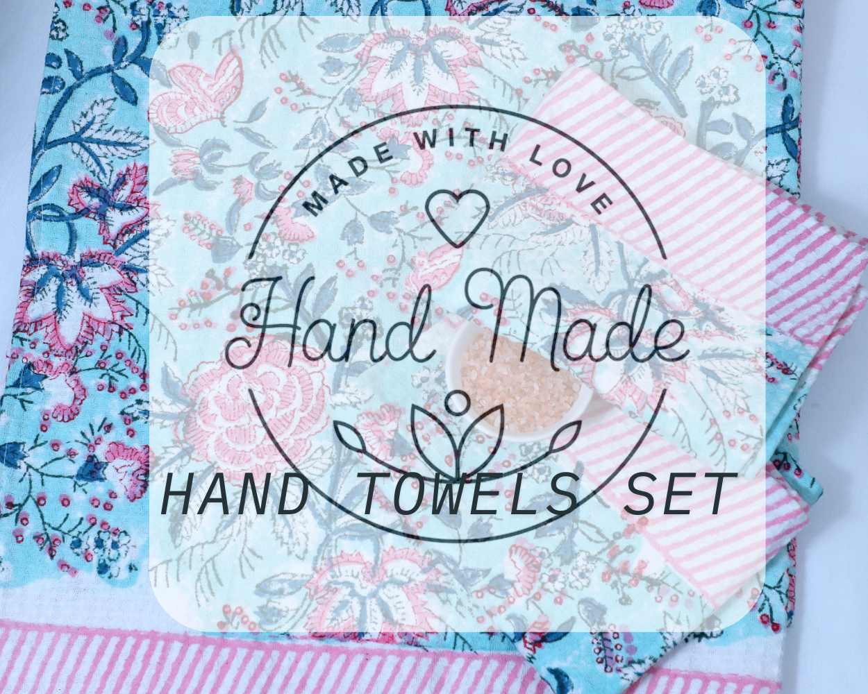 ARUSHII cotton Hand and bath towel set – Bloom – Handblocked by artisans