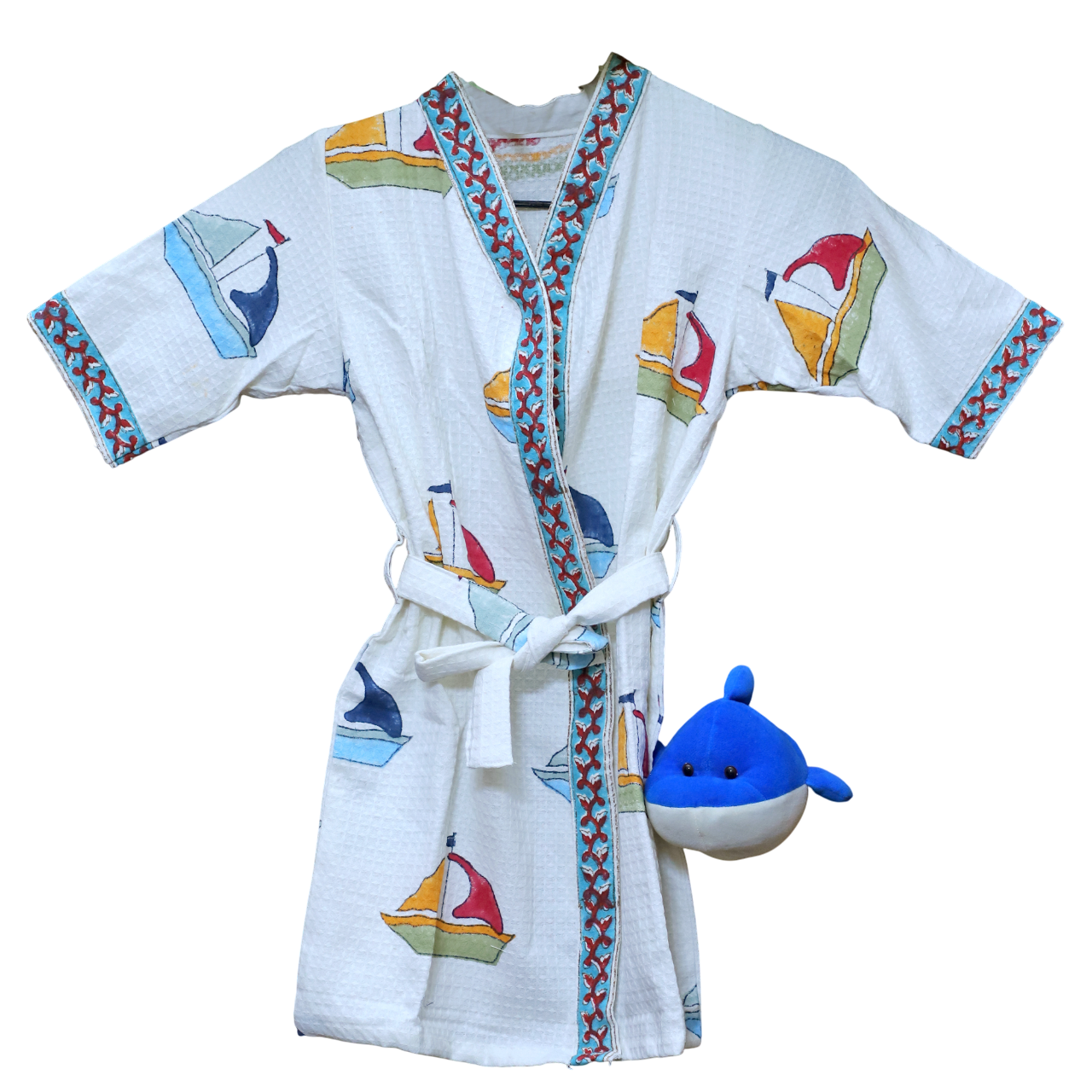 ARUSHII Cotton Unisex Bathrobe for Kids – Boat -Handblocked by artisans