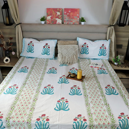 ARUSHII Double bedsheet in Percale cotton – phulwari– Handblocked by artisans