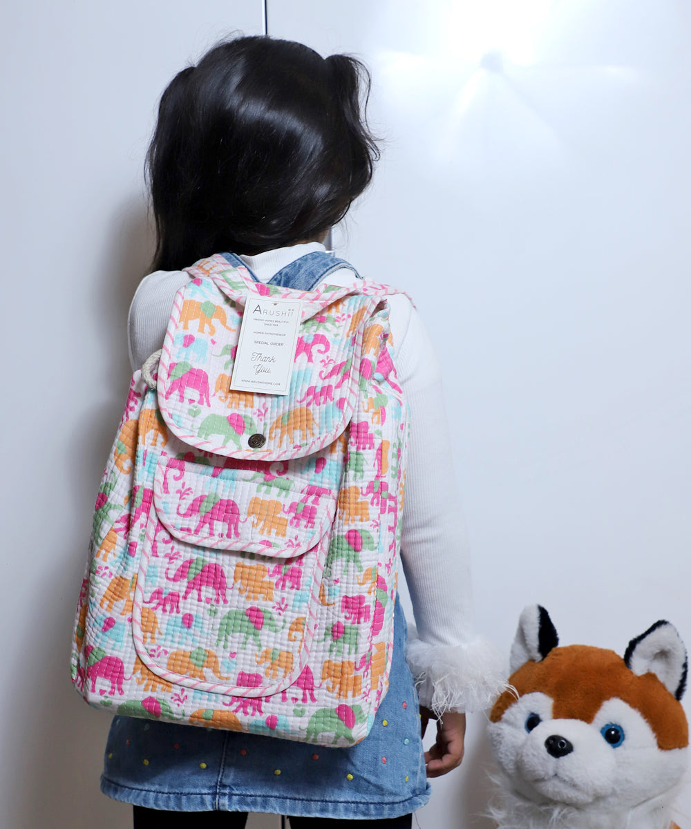 Arushii Block printed quilted backpack -elephant