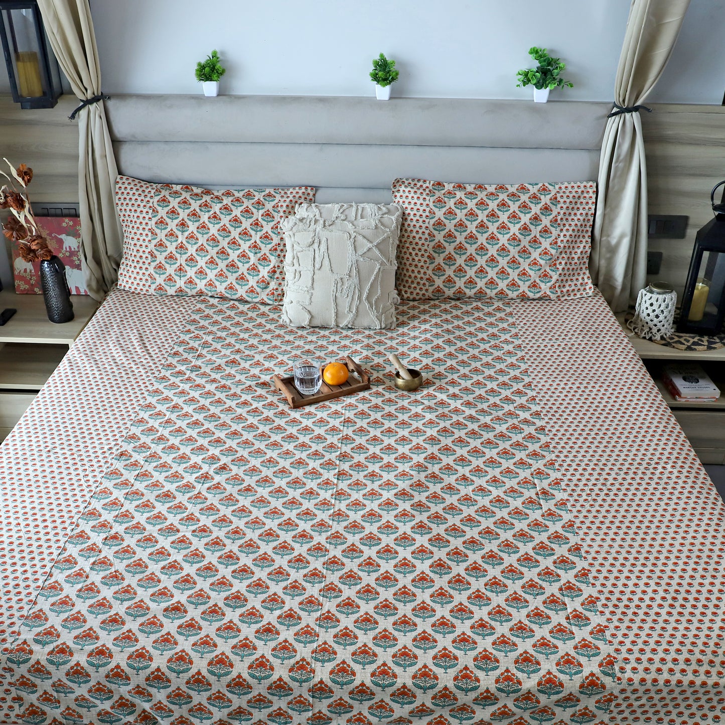 ARUSHII Double bedsheet in cotton – Orange shrub-bedsheet