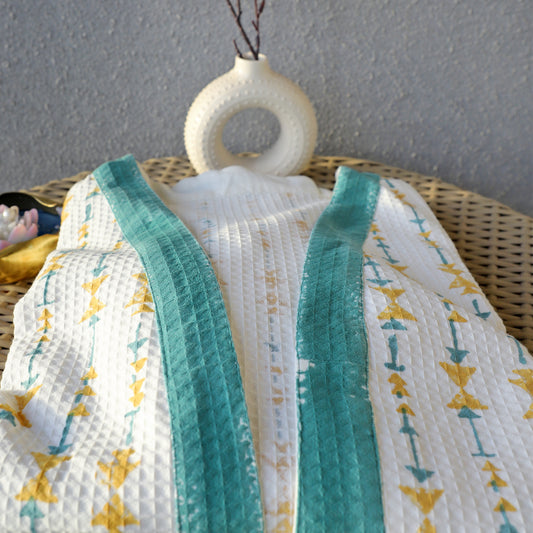ARUSHII Handblocked Waffle cotton Bathrobes-Pacman