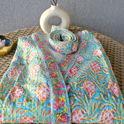 ARUSHII Handblocked Waffle cotton Bathrobes-Pineapple leaves