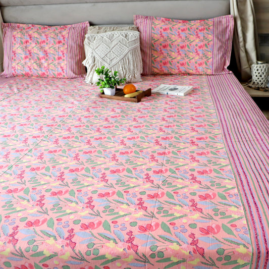ARUSHII Double bedsheet in cotton – Pastel pink- bedsheet