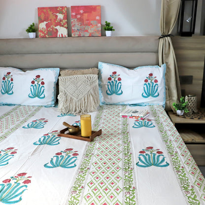 ARUSHII Double bedsheet in Percale cotton – phulwari– Handblocked by artisans