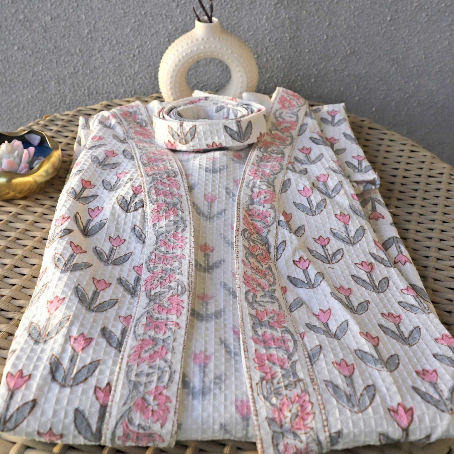 ARUSHII Handblocked Waffle cotton Bathrobes-leafy tales