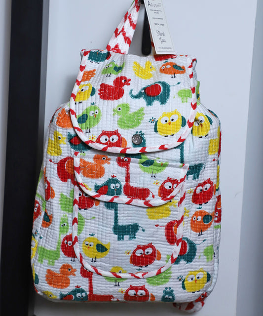 ARUSHII Cotton Quilted block printed by hands Kids Backpack Duck Unisex picnic and evening activity bag