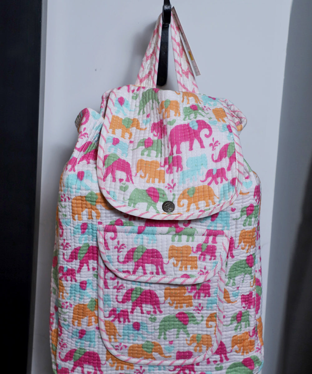 Arushii Block printed quilted backpack -elephant