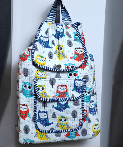 Arushii Block printed quilted backpack -Owl