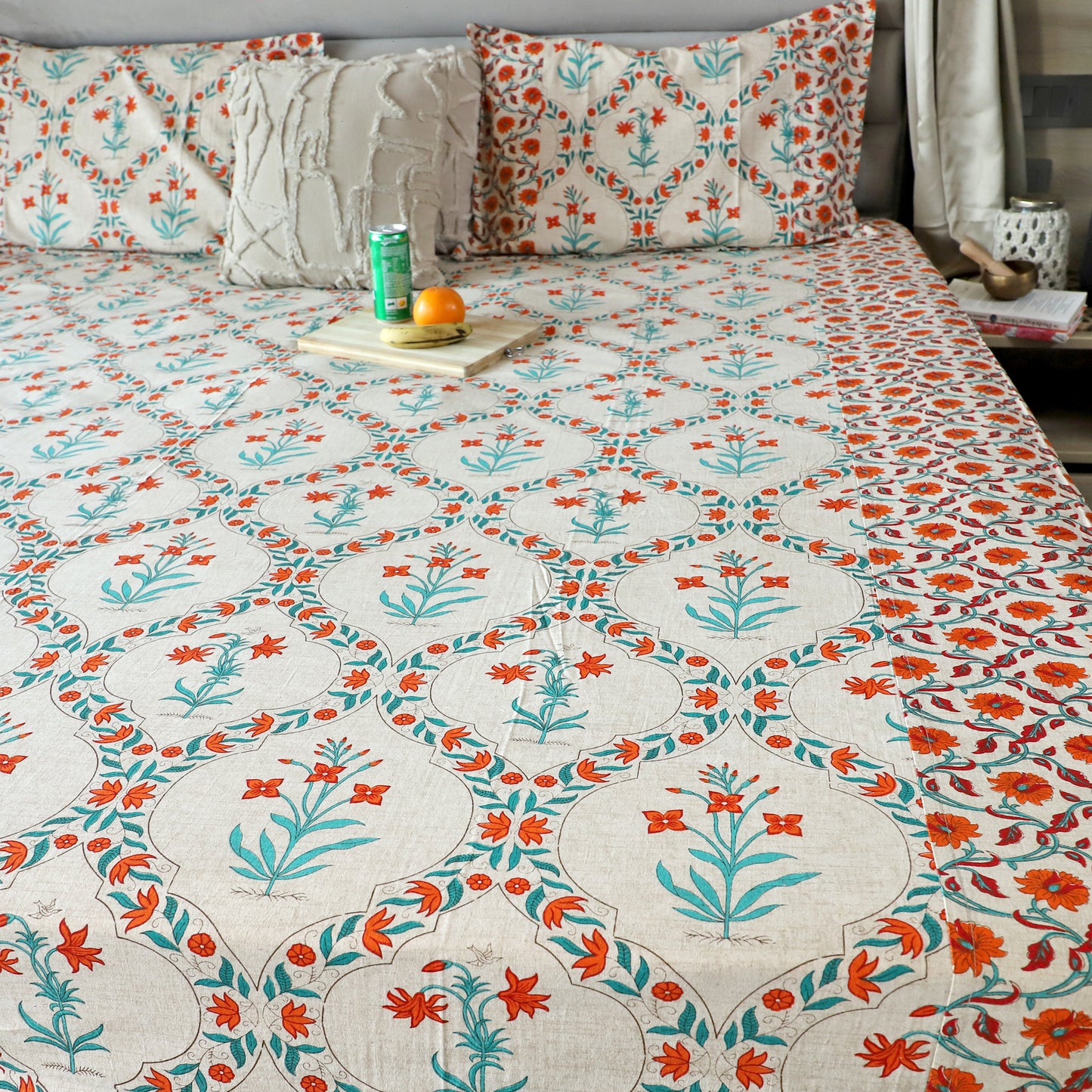 ARUSHII Double bedsheet in cotton – Orange Jaal - bedsheet