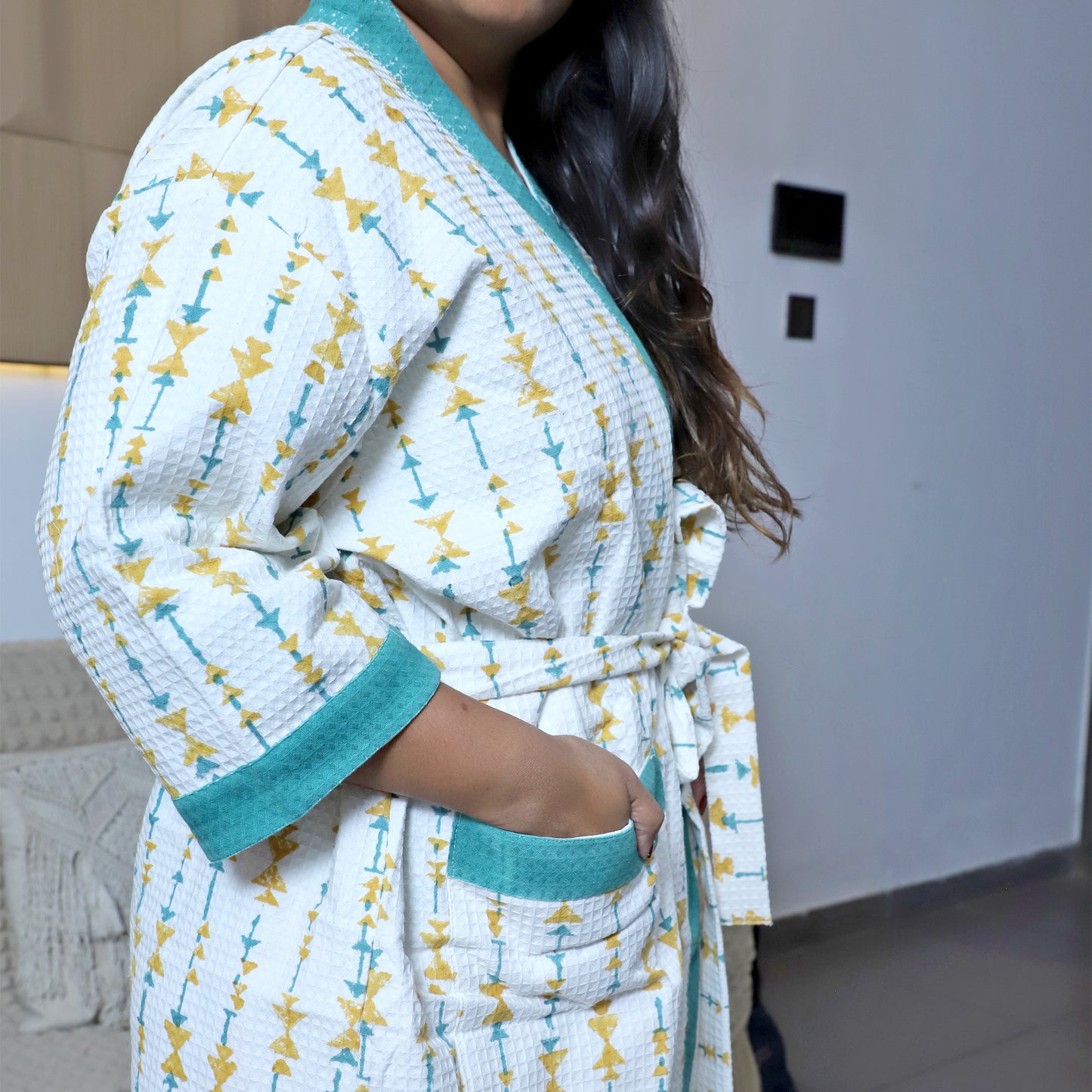 ARUSHII Handblocked Waffle cotton Bathrobes-Pacman