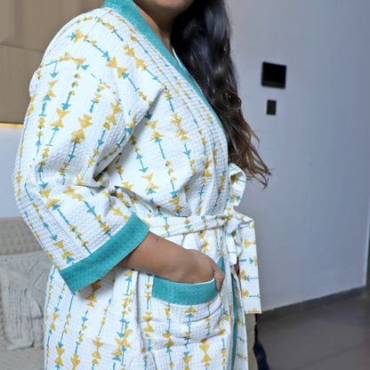 ARUSHII Handblocked Waffle cotton Bathrobes-Pacman