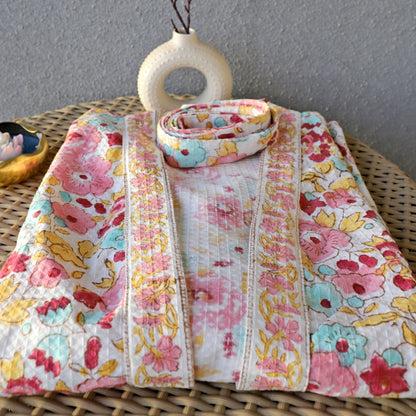 ARUSHII Handblocked Waffle cotton Bathrobes- Blooming flowers