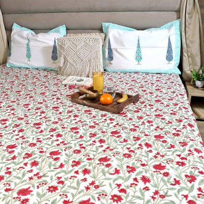 ARUSHII Double bedsheet in Percale cotton – bahaar– Handblocked by artisans