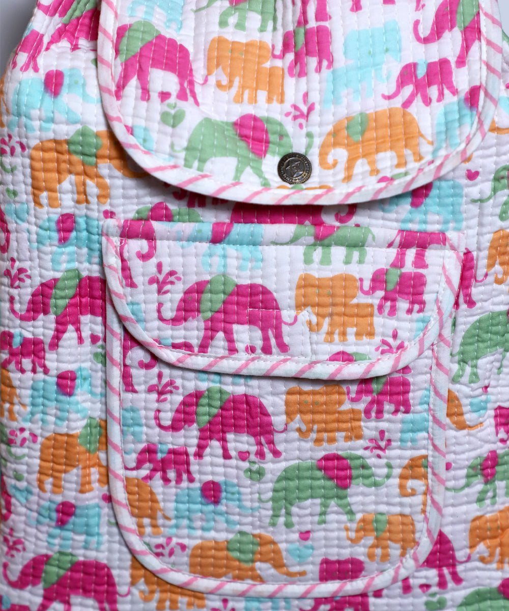 Arushii Block printed quilted backpack -elephant