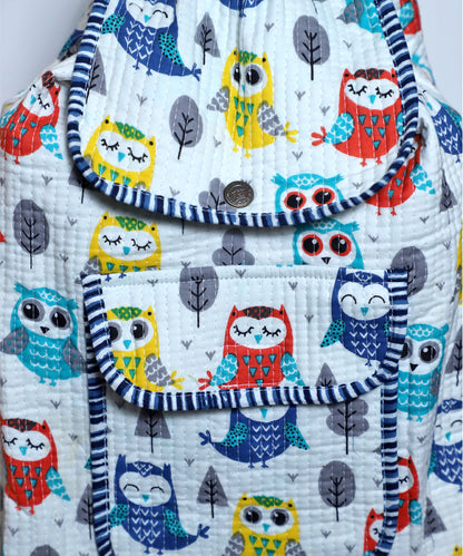 Arushii Block printed quilted backpack -Owl