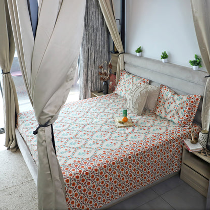 ARUSHII Double bedsheet in cotton – Orange Jaal - bedsheet