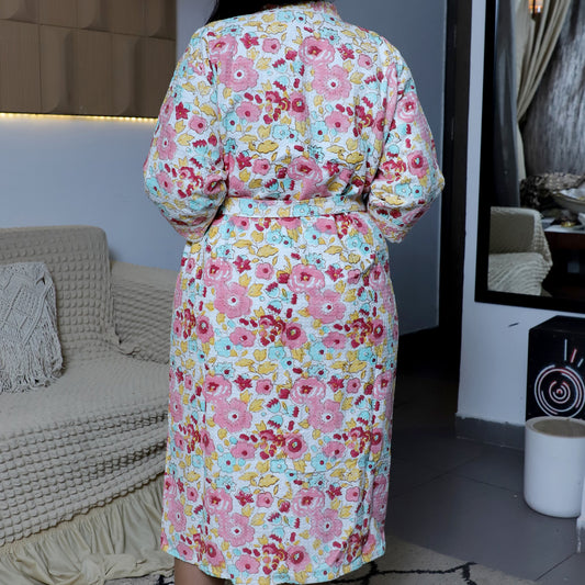 ARUSHII Handblocked Waffle cotton Bathrobes- Blooming flowers