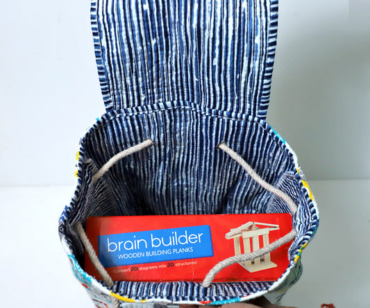 ARUSHII Cotton Quilted block printed by hands Kids Backpack Owl Unisex picnic and evening activity bag