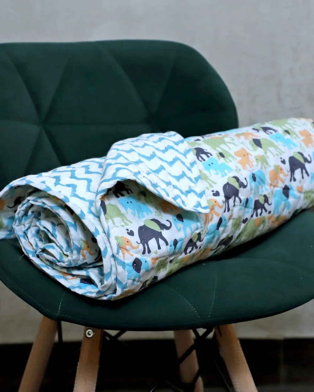 ARUSHII Cotton Reversible Kids Razai/ Quilt – Elephant – Handblocked by artisans