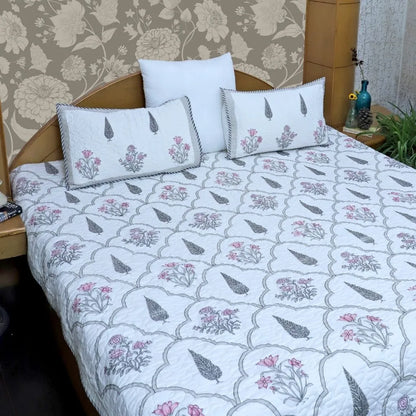 ARUSHII Premium quilted reversible bedcover in fine mulmul cotton – Jaigarh -Handblocked by artisans