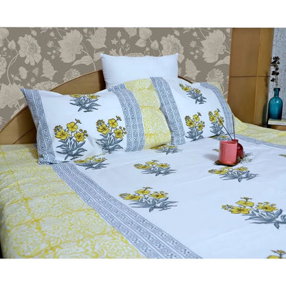 ARUSHII Double bedsheet in percale cotton – Sunshine- Handblocked by artisans