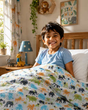 ARUSHII Cotton Reversible Kids Razai/ Quilt – Elephant – Handblocked by artisans