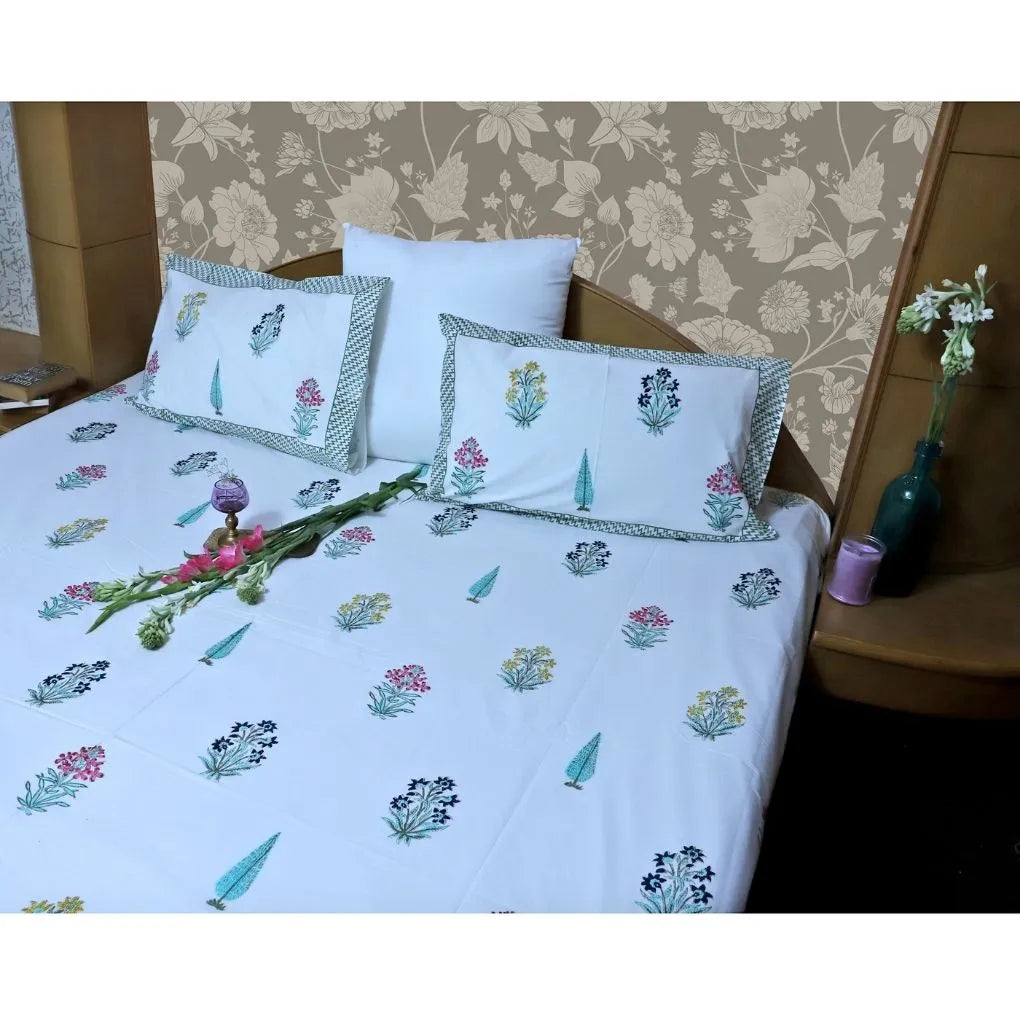 ARUSHII Double bedsheet in percale cotton – Heritage- Handblocked by artisans