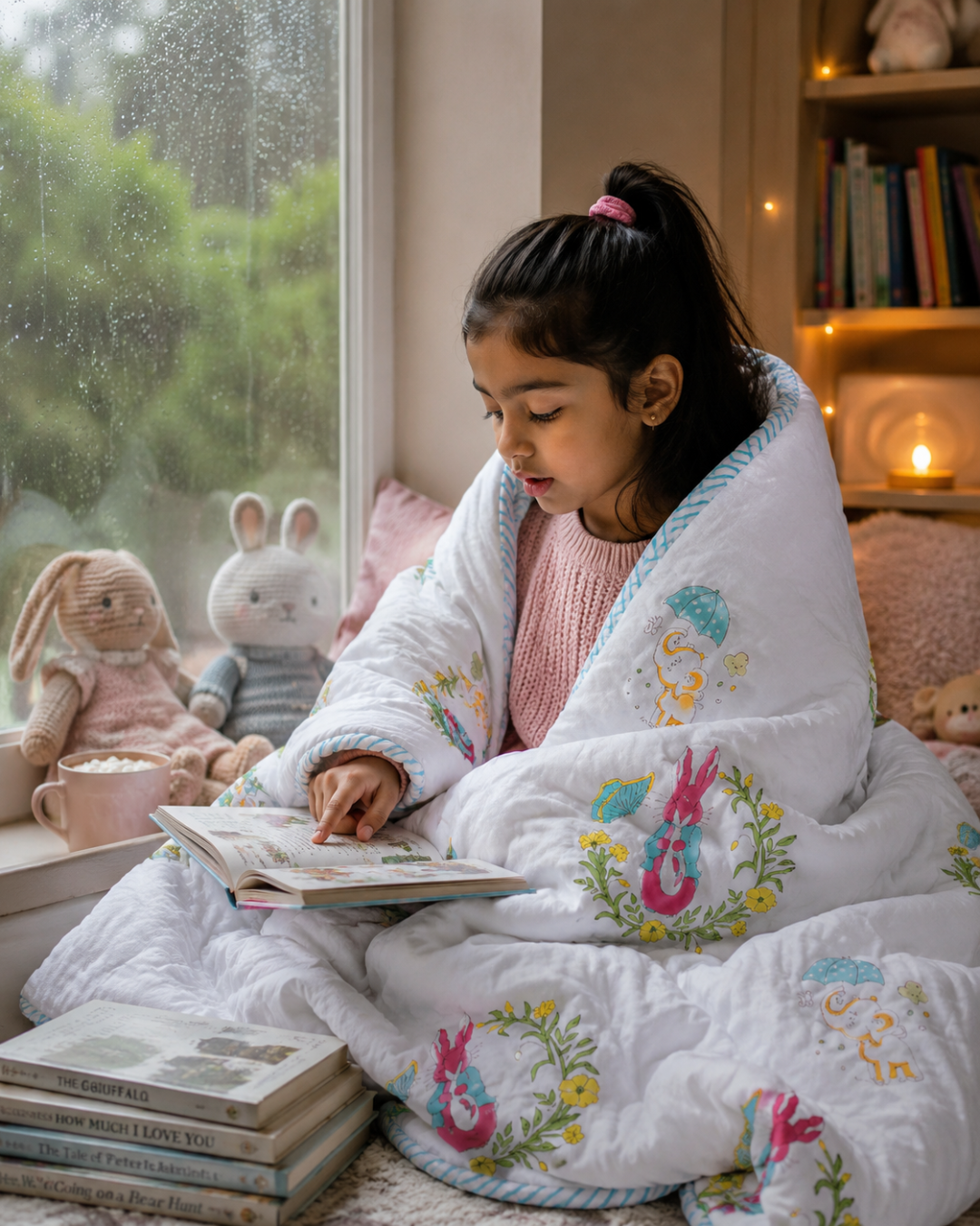 ARUSHII Cotton Reversible Kids Razai/ Quilt – Rabbit- Handblocked by artisans