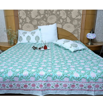 ARUSHII Double bedsheet in Percale cotton – florescence – Handblocked by artisans