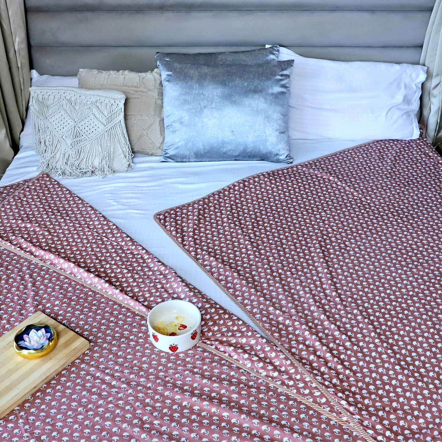 ARUSHII Solid Single Bed dohar- Happy Brick Brown - Set of 2