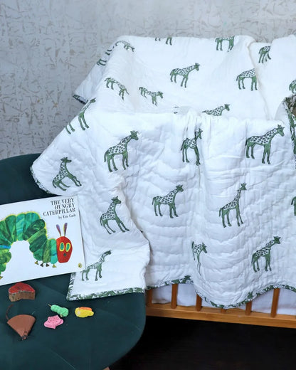 ARUSHII Cotton Reversible Kids Razai/ Quilt – Giraffe- Handblocked by artisans