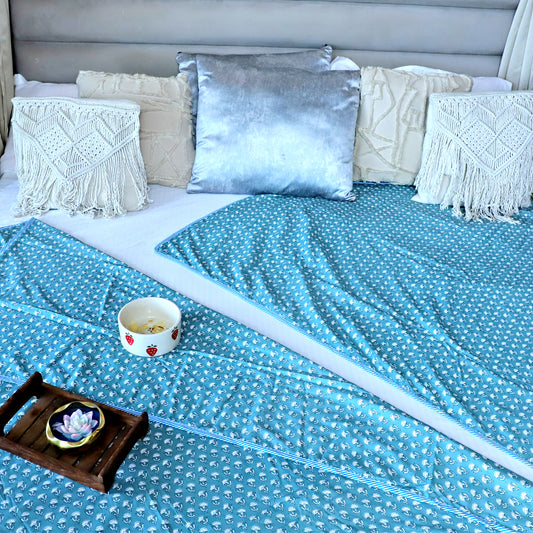 ARUSHII Solid Single Bed dohar- Happy Blue - Set of 2