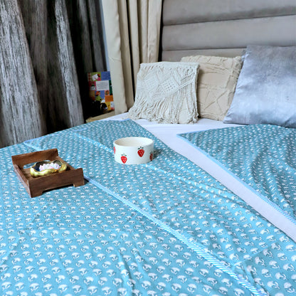 ARUSHII Solid Single Bed dohar- Happy Blue - Set of 2
