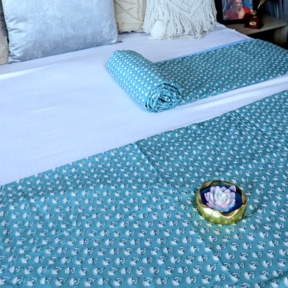 ARUSHII Solid Single Bed dohar- Happy Blue - Set of 2