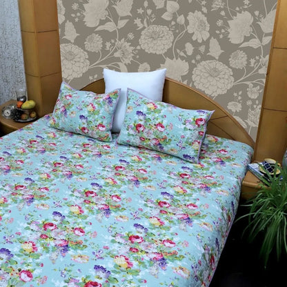 ARUSHII Premium quilted reversible bedcover in fine mulmul cotton -Green blossom- Handblocked by artisans