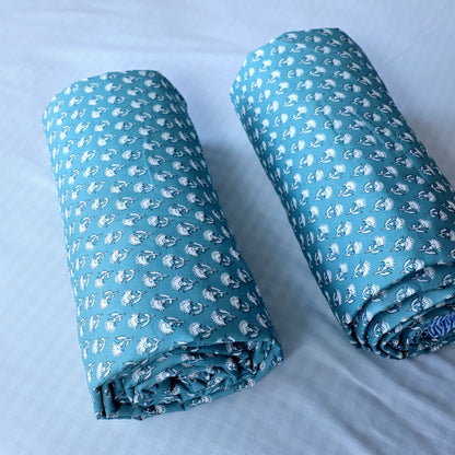 ARUSHII Solid Single Bed dohar- Happy Blue - Set of 2