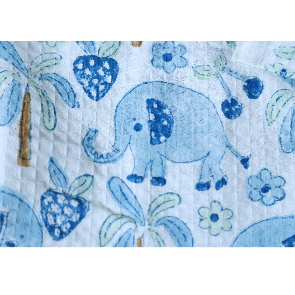 ARUSHII Cotton Unisex Bathrobe for Kids – Blue Elephant – Handblocked by artisans