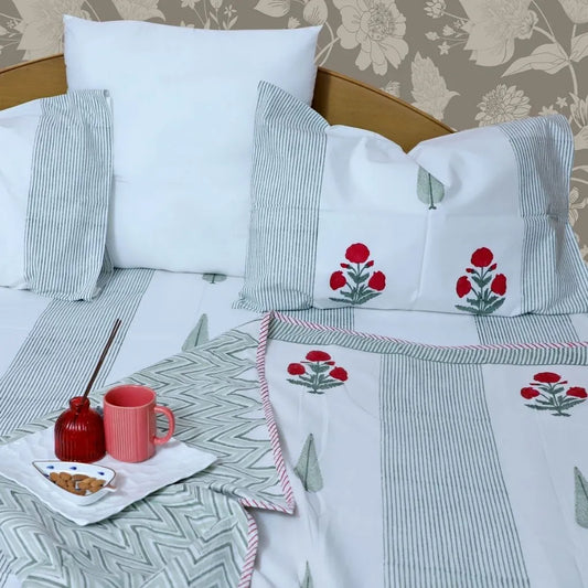 ARUSHII Double bedsheet in Percale cotton – Rajputana – Handblocked by artisans