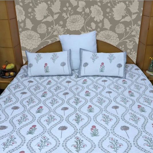 ARUSHII Premium quilted reversible bedcover in fine mulmul cotton – Baori- Handblocked by artisans