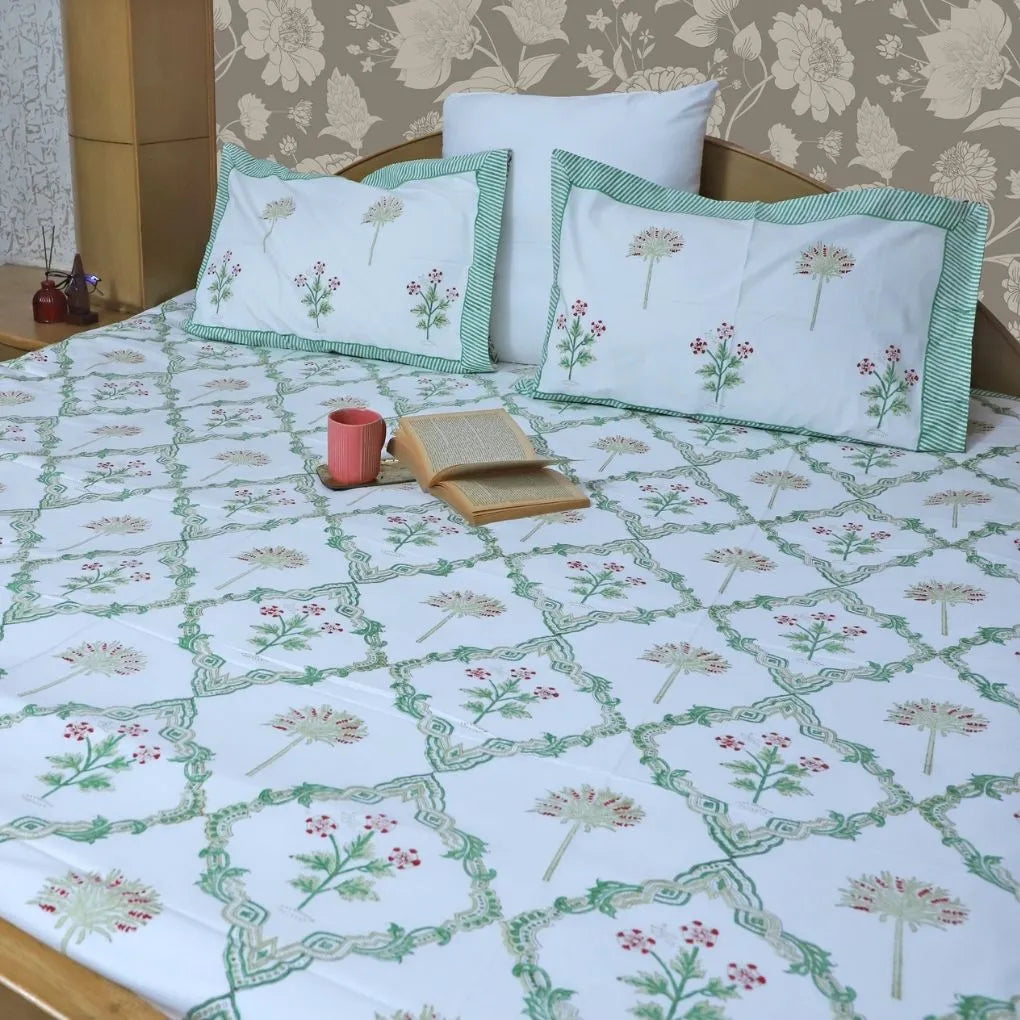 ARUSHII Double bedsheet in percale cotton – Hawa Mahal- Handblocked by artisans